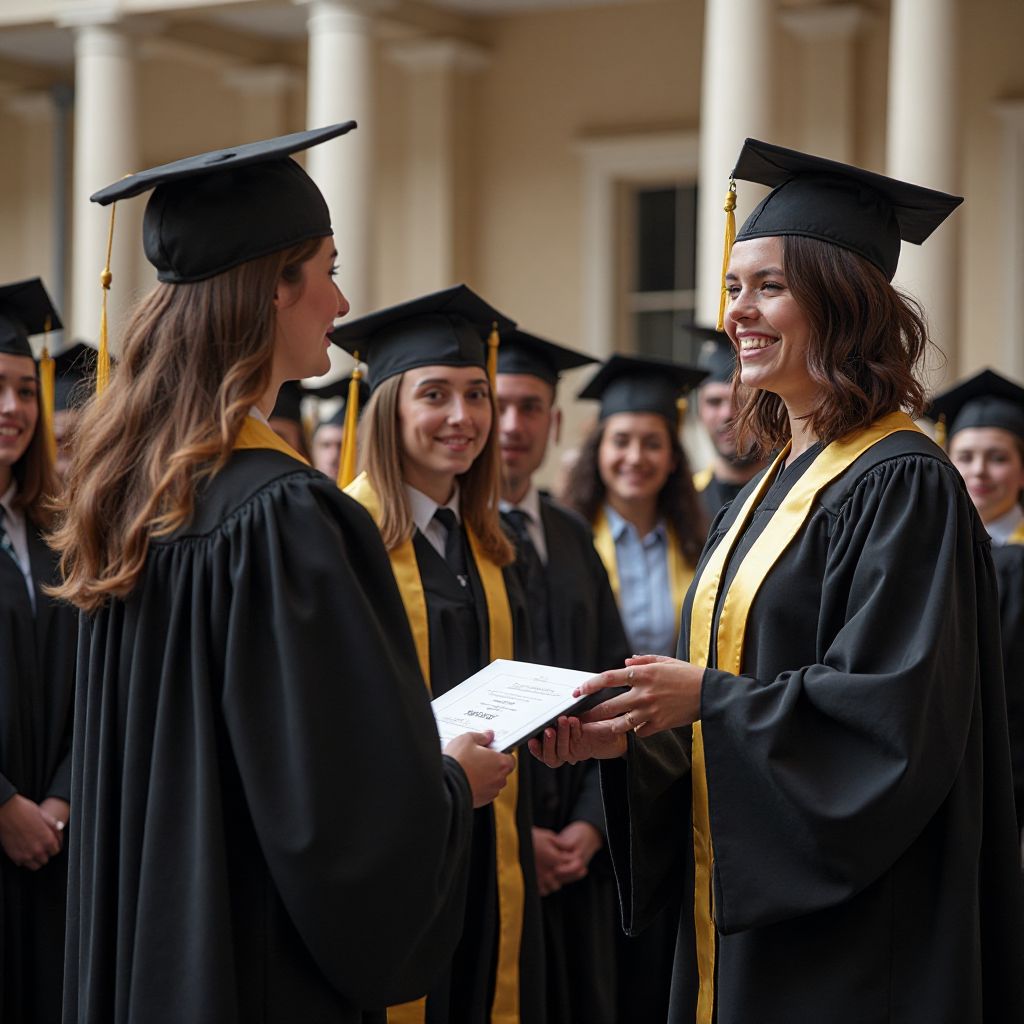 Graduation ceremony with students receiving certificates