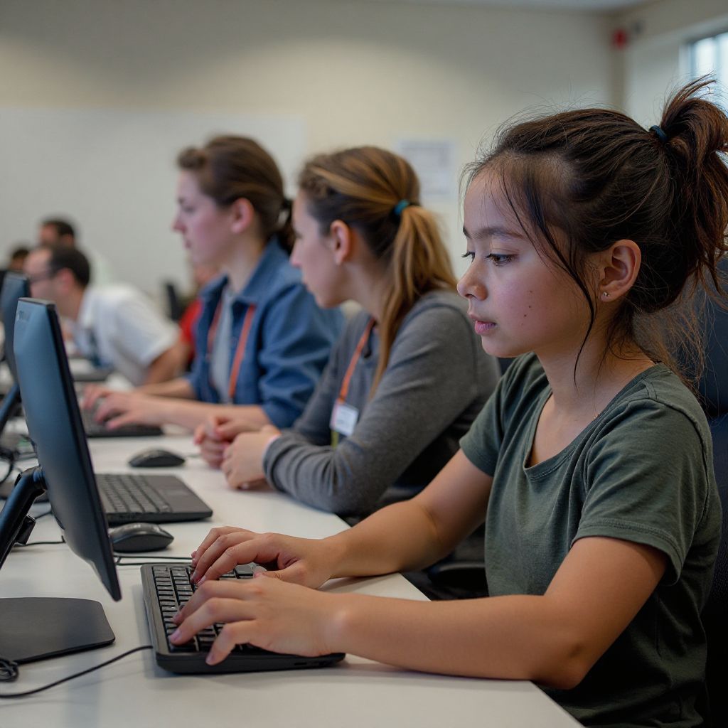 Students working on practical programming tasks