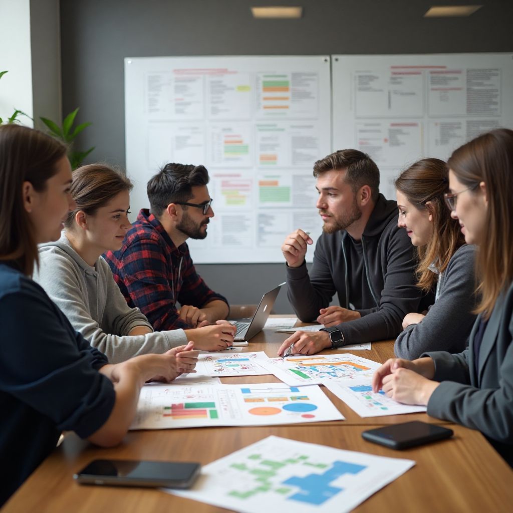 Students collaborating on a complex programming project